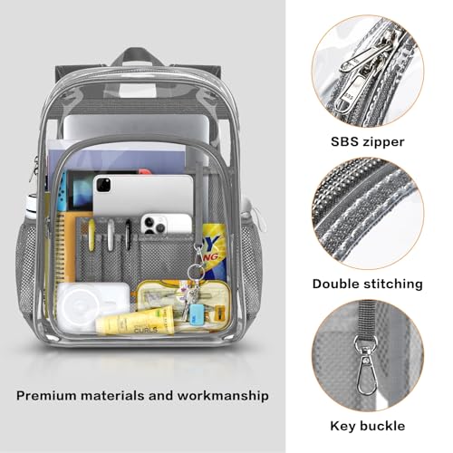 PAMANO Clear Backpack Transparent Heavy Duty See Through Bag for College Work Travel Security, Gray XL4