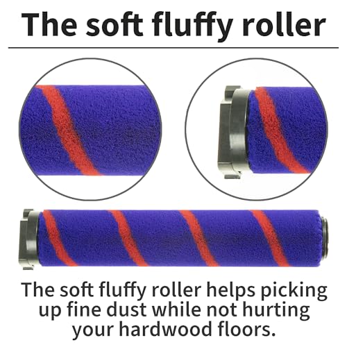 Wingsflying Brush Head Compatible with Dyson V7 V8 V10 V11 V15 Vacuum Cleaner Motorhead with LED Headlights, V shape Turbo Bristle Roller and Soft Roller Brush - Image 5