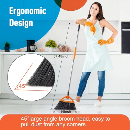 CLEANHOME 3 Pack Heavy Duty Outdoor Broom with Long Handle for Patio,Lobby,Garden,Kitchen,Deck,Yard,Sweeping -Commercial Grade Angle Broom with Stiff Bristles and Sponge Handle - Thumbnail 3