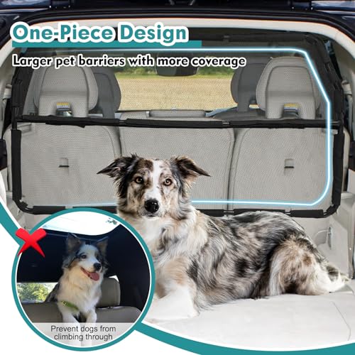 Dog Car Barrier Escape-Proof, 56" Wide Divider for 2nd 3rd Row Seats & Cargo Area, Durable Back Seat Gate Trunk Barrier with See Through Net Mesh for Trucks, Large SUV & Full Sized Vehicles