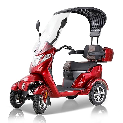 Mobility Scooter with Detachable Roof for Seniors & Adults, 4 Wheels Elderly Medical Electric Wheelchair Scooters Device for Parents, 500LBS Capacity