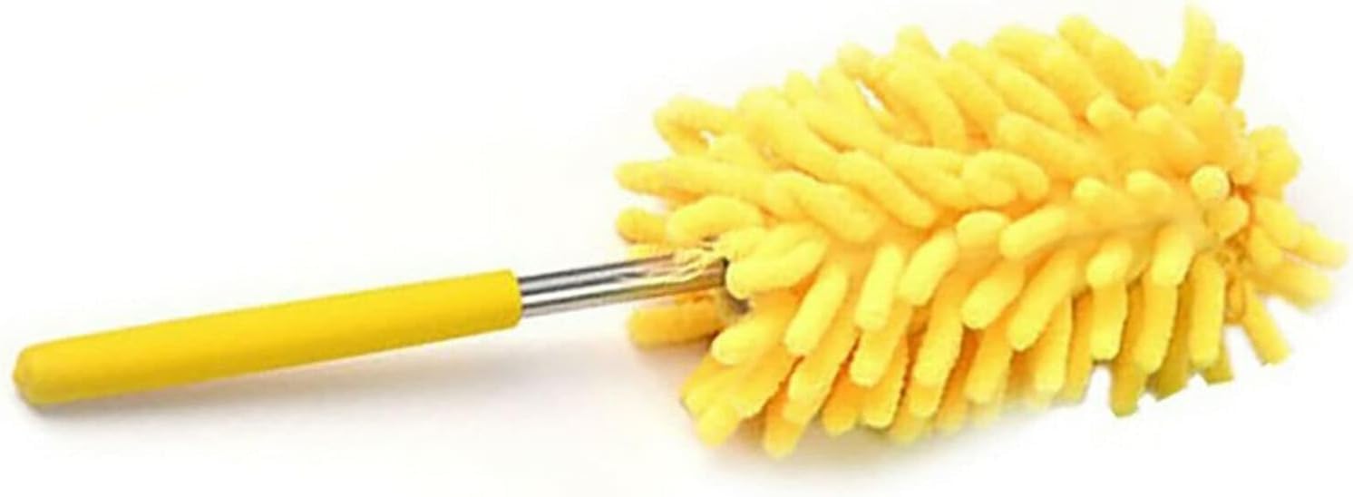 Dezyn Yellow - Feather Duster - Cobweb Feather Duster Extendable With Removable And Washable Microfibre Head - Long Handled Fluffy Microfibre Duster For Cleaning High Ceilings (Yellow)