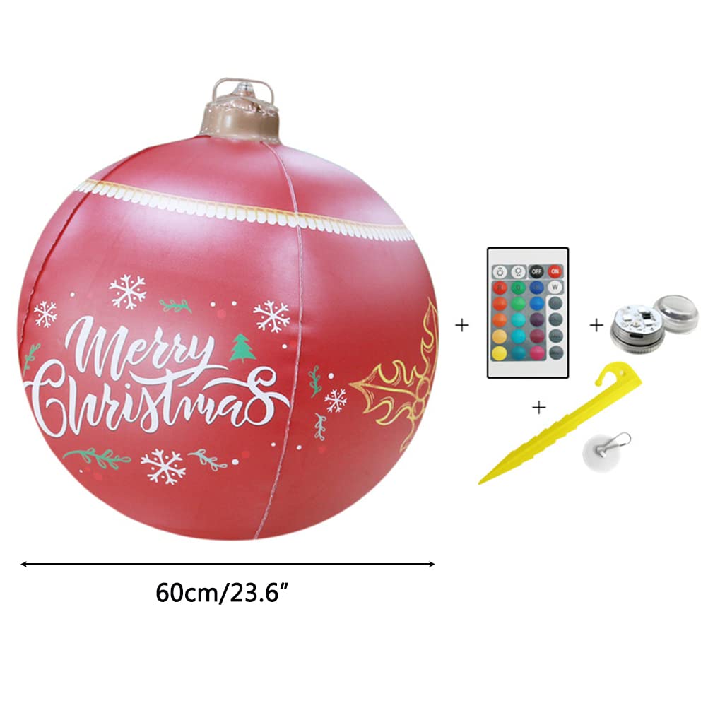 Boule De Noël Gonflable Géante Lumineuse 60 Cm (24") - Décoration Extérieur Avec LED Et Télécommande - Motifs Père Noël, Arbre, Bonhomme De Neige, Renne - PVC Résistant