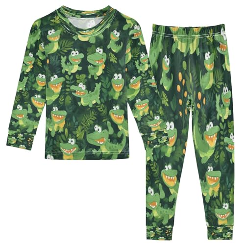 Pajama Sets Long Sleeve Cute Crocodile Pattern Print Soft Comfy Sleepwear 2 Piece PJS 3-8T