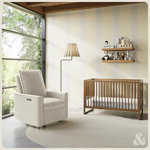 Image of Nurture& Montauk Power Glider Recliner - Premium Nursery Recliner Chair with USB‑A /C, Adjustable Headrest & Gentle Glide, Stain‑Resistant Upholstery, Comfortable & Space‑Smart, Ivory