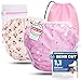 KIDVERSE 2er Set Schwimmwindel Baby 0-3 Jahre - Hautfreundliche Schwimmwindeln wiederverwendbar & saugstark - Baby Schwimmwindel mit Tasche & Wäschenetz (Kirschen & Raosa Blumen 2er)