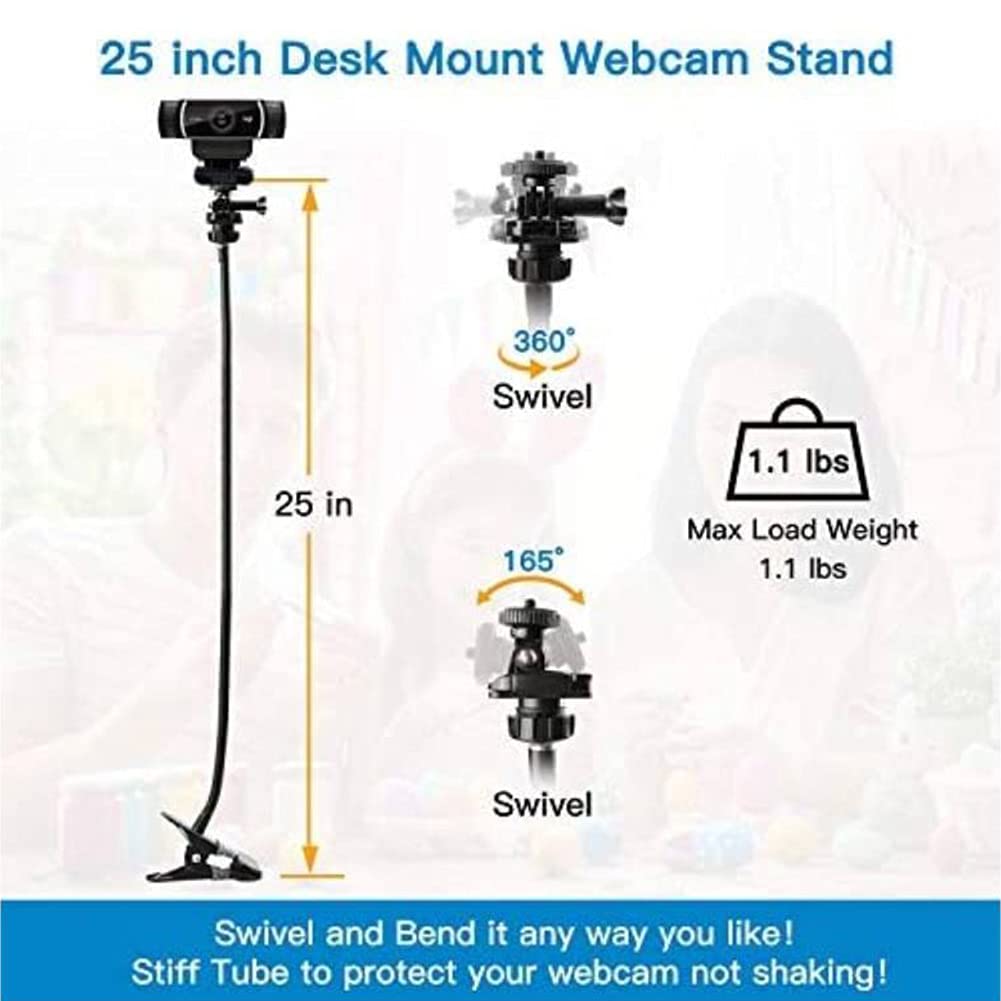Faderr Supporto per Webcam, Braccio Flessibile a Collo di Cigno con Morsetto per Fotocamera, Compatibile con Logitech C920s, C930e, C930, C920, C922x, C922, Brio 4K, C925e, C615 (Nero)
