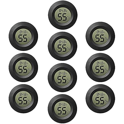 Rojuna 10-Pack Mini Thermometer Hygrometer, Small Digital Electronic Temperature Humidity Meters Gauge Indoor LCD Display for Humidors, Greenhouse, Garden, Cellar, Fridge, Mason Jar Cover