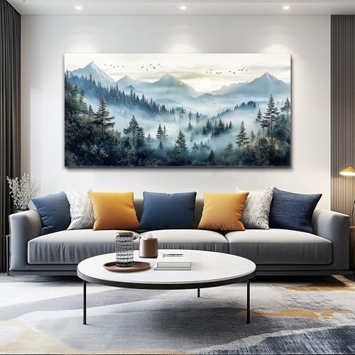 FUHAIHUA Large Wall Decor For Living Room Canvas Wall Art For Office Modern Wall Decorations For Bedroom Forest Fog Landscape Painting Mountain Pictures Artwork Room Home Decor 24x48 In
