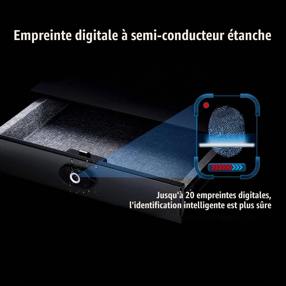 Coffre-fort intelligent à empreintes digitales, tiroir de sécurité caché avec déverrouillage tactile, boîtier de protection haute sécurité en acier renforcé, serrure biométrique