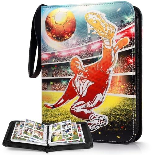 GTNCE Álbum de colección de tarjetas de fútbol, 50 páginas para 400 tarjetas, piel sintética impermeable, portatarjetas portátil con cremallera, compatible con tarjetas de fútbol y deportes para niños