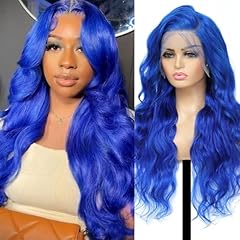 Blue human hair wig