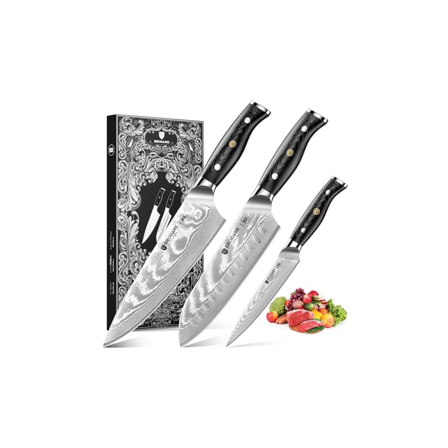 Damascus Knife Set 3 PCS with Premium VG10 Damascus Steel, Ultra-Sharp Professional Japanese Kitchen Knife Set, Full Tang Chef Knife Set with G10 Hand