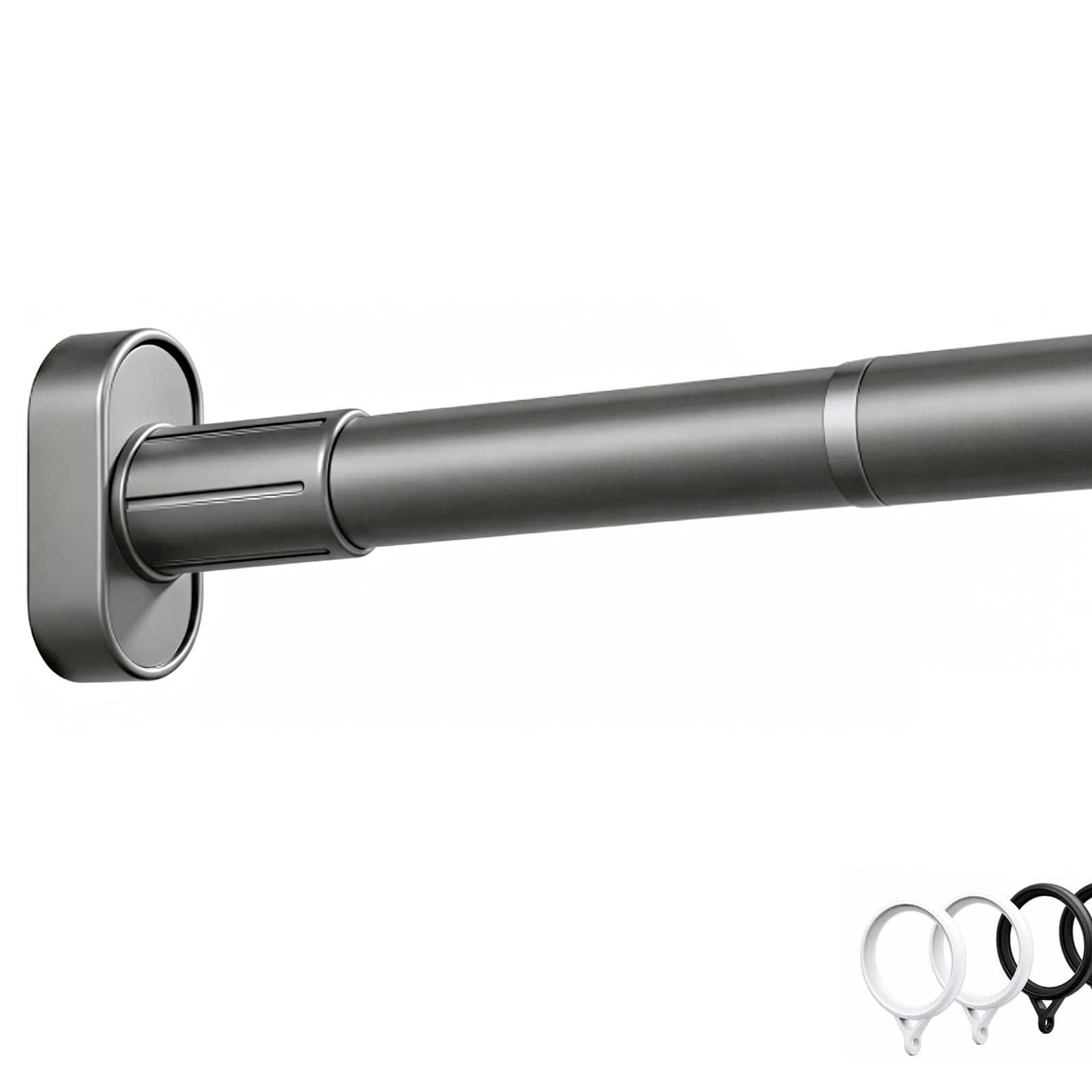 Qsnyjpl Grey Adjustable Tension Curtain Rod No Drilling, 14-170 In Antisilp Shower Curtain Rod With Ring For Home, Windows, Bathroom(,290-370Cm/114-146In)