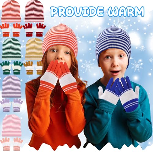 Image of Chuarry 144 Pcs / 72 Sets Kids Winter Hats and Gloves Bulk, Knit Hat Gloves Pack Unisex Winter Gift for Boys Girls Donation