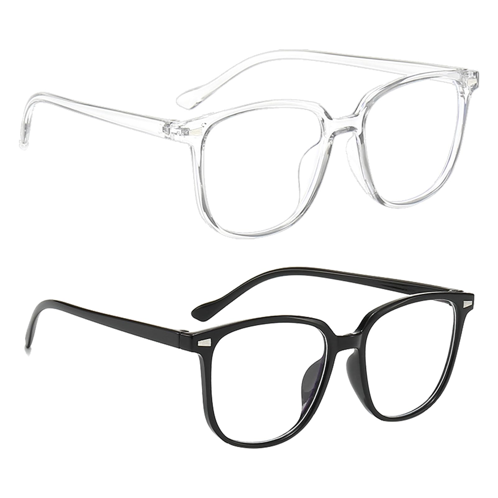 Blue Light Glasses 2Pcs - Anti-Glare Computer Glasses for Eye Strain, Headache, and UV Protection - Clear Non-Prescription Reading Glasses for Women, Men, Teens, Adults