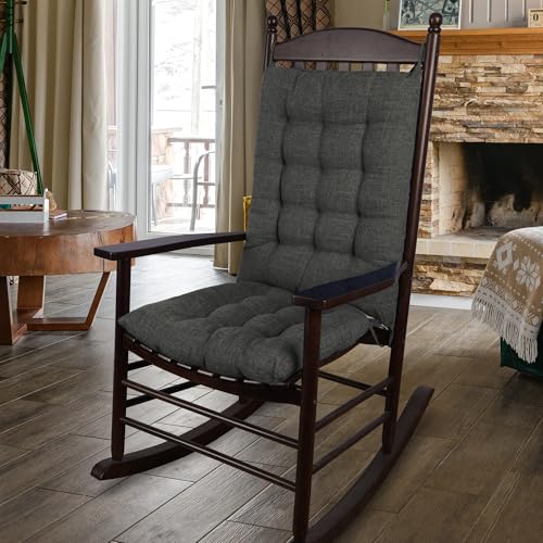 Image of ELFJOY Extra Large Rocking Chair Cushion Thick Linen Chair Pads Back and Seat Cushion 2 Piece Set with Ties