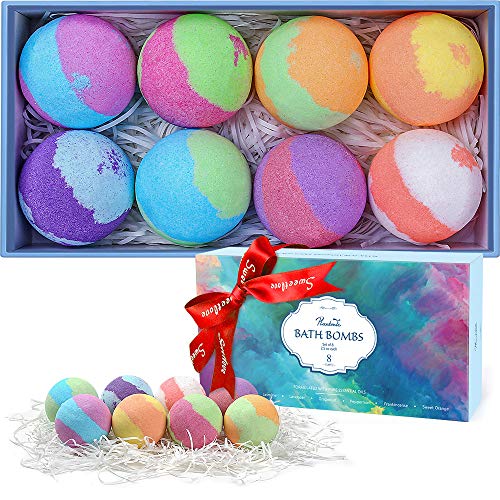 Bath Bombs Gift Set, 8 Multi-Colored Vegan Bath Bomb Kit in Luxurious Gift Box with Organic...