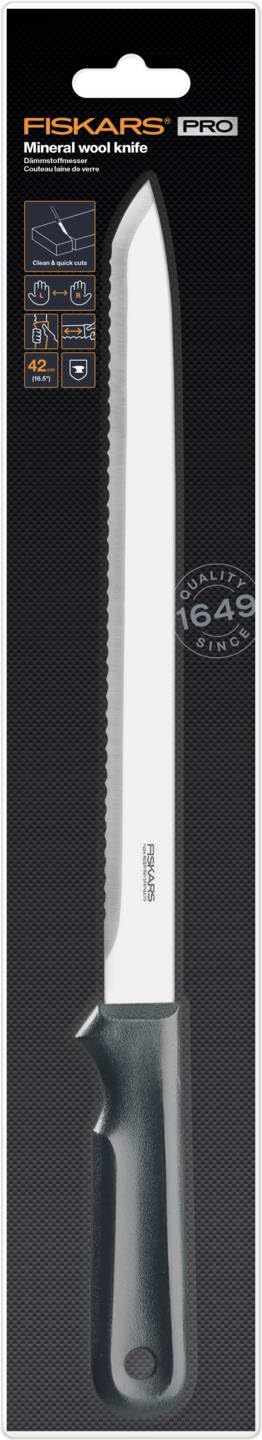 Fiskars Couteau à laine de verre, Longueur totale: 42 cm, Acier inoxydable, Noir, K20, 1001626
