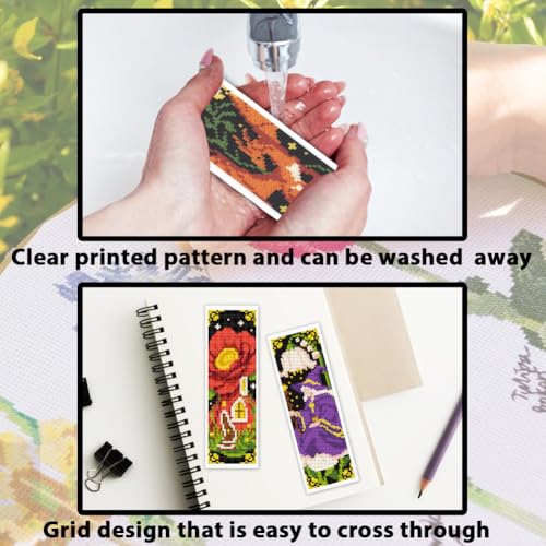 Image of ACRNIGHEET 6PCS Cross Stitch Bookmark Kit for Beginner Fairy Tale Stamped Cross Stitch Kits Needlepoint Kit for Adults DIY Tassel Embroidery Bookmark Kits with Instructions Craft Gift 8.5 inchx3 inch 11CT