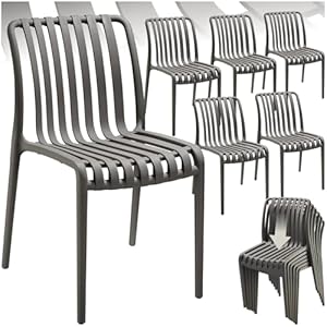 tectake® Gartenstühle stapelbar, Gartenmöbel Set, Balkon Möbel, Bistro Set, Sessel, Outdoor Möbel, Balkonmöbel, Terrassenmöbel - anthrazit, 6er Set