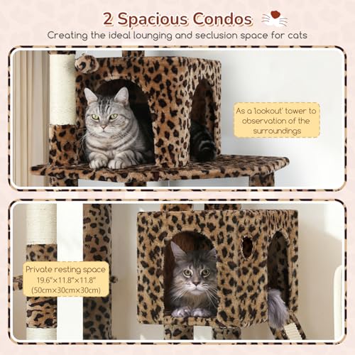 Image of Globlazer Heavy Duty Leopard Cat Tree, 70in Sturdy Cat Tree for Indoor Cats Sturdy Large Cat Tower with Scratching Post & Board, Hammock, 2 Cat Condo for Adult Cats Kittens, F70 Pro, Leopard Print