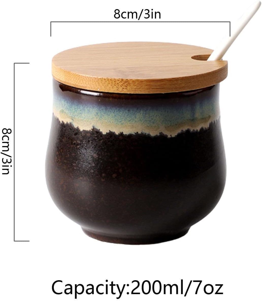 Un bol de sucre, un récipient de sucre Sucrier japonais avec couvercle, pot de rangement en céramique rétro, petit pot à sucre de 200 ml, récipient à sucre, pot à épices, for café, restaurant, maison-