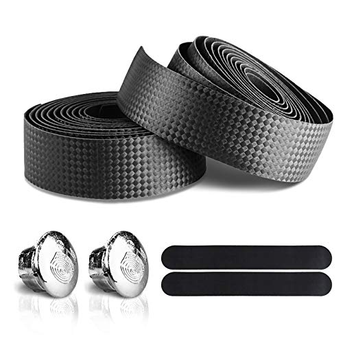 EUGO Road Bicycle Bar Tapes EVA Cycling Handle Wraps Black Sticky Bike Handlebar Tapes with Bar End Plugs and Finishing Adhesive Tapes for Shock&Sweat Absorbing, 2 Rolls