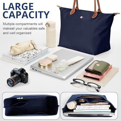 Image of Tote Bag for Women with Purse Organizer Insert, Foldable Waterproof Nylon Bag for Travel, and Daily Use,Medium Size.