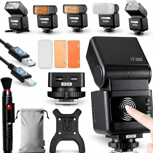 Godox iT32 Flash Appareil Photo TTL avec Déclencheur X5F pour FUJIFILM, 2.4G HSS 1/8000s, Auto/Manuel/Multi, Batterie Intégrée, Compatible avec X100VI XS20 XT30 II XT5 XM5 GFX50S X-T4 X-T3 X-E4 X-E5