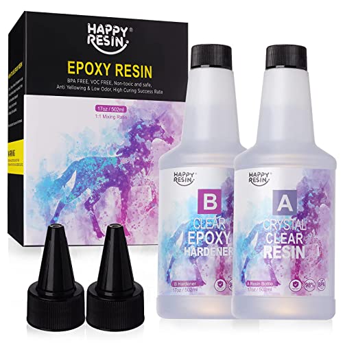 HAPPY RESIN 64oz Epoxy Resin - Clear Resin Epoxy Two Part - Crystal Clear Epoxy Resin - Non-Toxic Casting and Coating Epoxy Resin for Tumblers, DIY, Jewelry Making, Art, Wood, River Table Top
