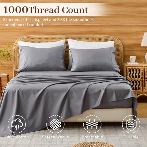Image of Bedlifes 1000TC Egyptian Cotton King Sheets, 4Pcs, 16 inch Deep Pocket | Cooling & Breathable, Ultra Soft, Hotel Comfort, Sateen Weave, OEKO-TEX Certified, Easy-Care Machine Washable