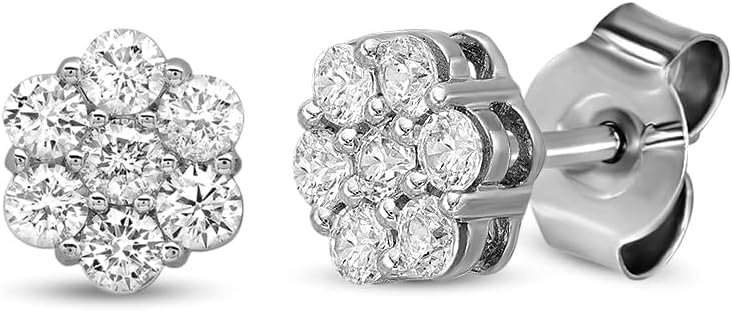 Houston Diamond District 0.25 to 3 Carat Lab Grown 7 Stone Floral Round Diamond Stud Earrings Prong Setting E-F Color, VS2-SI1 Clarity