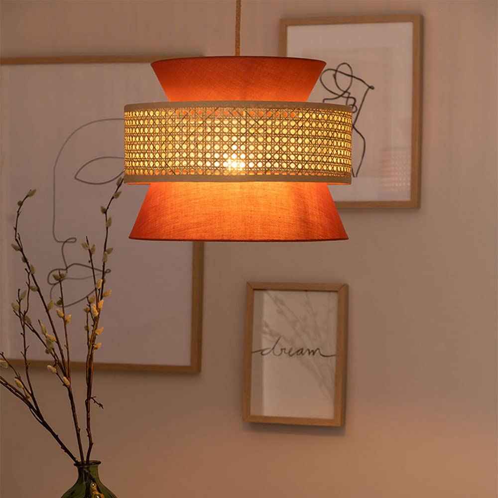 Lampada A Sospensione In Vimini Di Bambù Con Paralume Artistico In Tessuto Arancione Lampadari Per Lampadari Per Interni In Stile Rustico Lampada A Sospensione E27 Stile Vimini Rattan