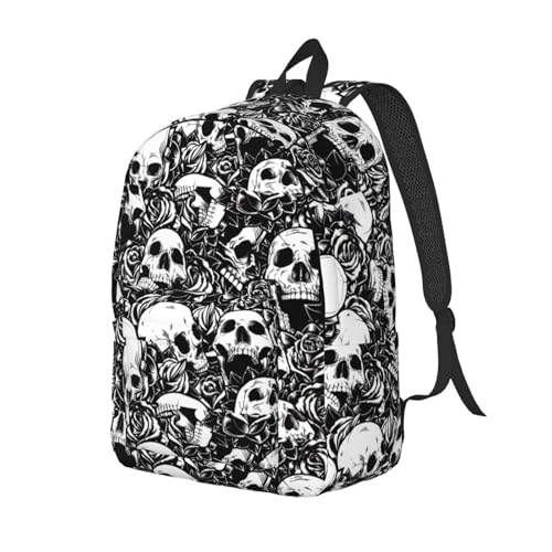 BREAUX Black Floral Skull Canvas Casual Lightweight Duffel Bag, Fashion Duffel Bag, Unisex Travel Backpack2