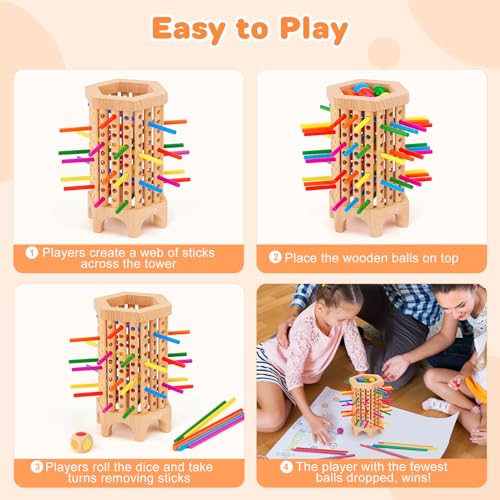 Juego de mesa Hexagon tower game Montessori de madera para niños miniatura 5