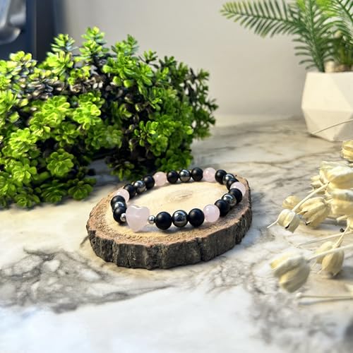 Pulsera de Cristal Corazón con Cuarzo Rosa y Ojo de Tigre miniatura 4