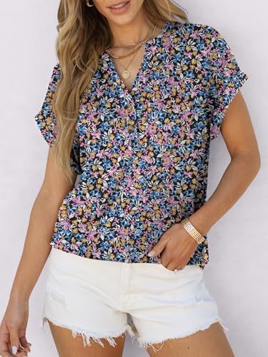 Image of ANRABESS Womens Short Sleeve Henley Tops V Neck Dressy Casual Blouses Summer Trendy Tee Shirts 2026 Vacation Fashion Clothes