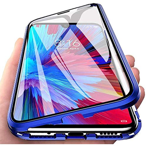 Funda para Xiaomi Mi Note 10 Lite, 360 Grados Delantera y Trasera de Transparente Vidrio Templado Case Cover, Fuerte Tecnología de Adsorción Magnética Metal Bumper Cubierta - Azul