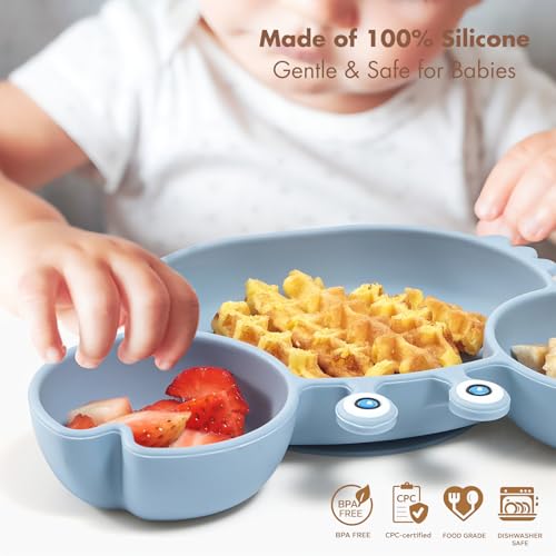 ROCCED Crab Suction Plate with Spoon & Fork Set (Dusty Blue) — view 2