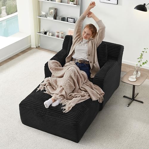 Image of KEIKI 65.4 inch Oversized Corduroy Chaise Lounge, No Assembly Reading Chair