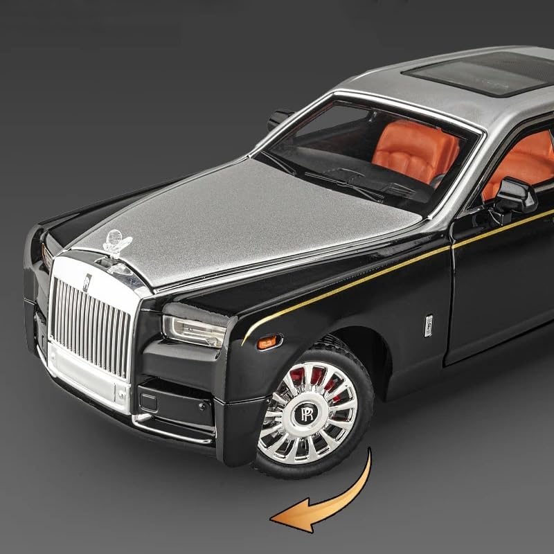 Image of Kids Model 1:24 Rolls-Royce Phantom Die Cast Metal Car Pull Back Action Opening Doors with Realistic Engine Sound Lights Toy Car Gift for Boys - Silver