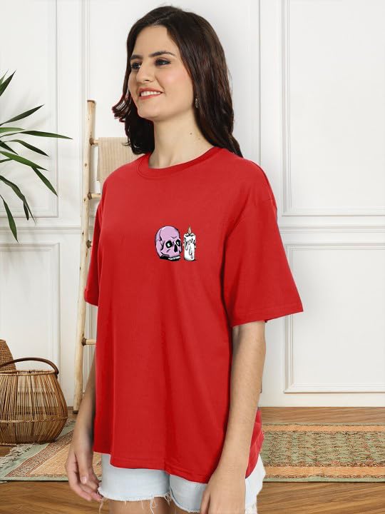 Image of Women's 100% Cotton Round Neck Printed Oversized T-Shirt