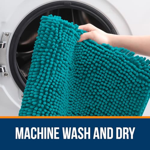 Image of OLANLY Bathroom Runner Rugs 59x24, Soft Absorbent Chenille Bath Rugs, Rubber Backing Quick Dry, Machine Washable Long Bath Mats for Bathroom Floor, Tub and Shower, Home Decor Accessories, Deep Lake