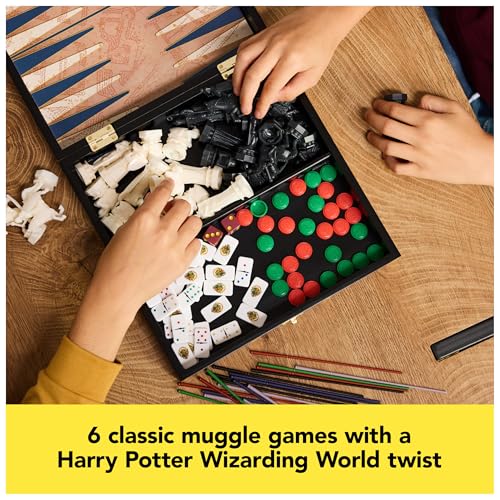 Spin Master Games, Wizarding World of Harry Potter Trunk of Games 6-in-1 Wooden Storage Box, for Muggle Fans of Harry Potter Movies, Chess Wizard, Pick-Up Wands & More, 2-4 Players, for Ages 8 & Up image 4