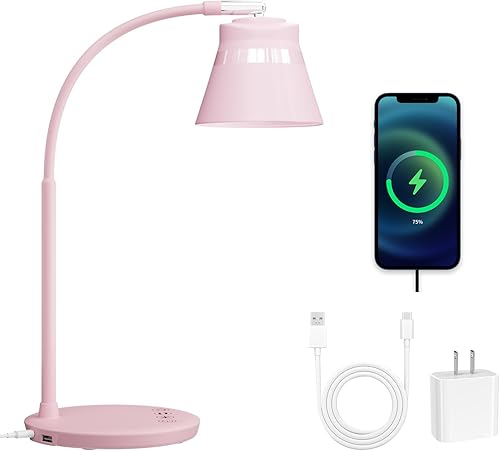 Miniatura 1 de AXX TU08 - Linda lámpara de escritorio rosa con puerto de carga USB, 650 lúmenes, 3 modos de color, atenuación de 5 toques, temporizador de 3060
