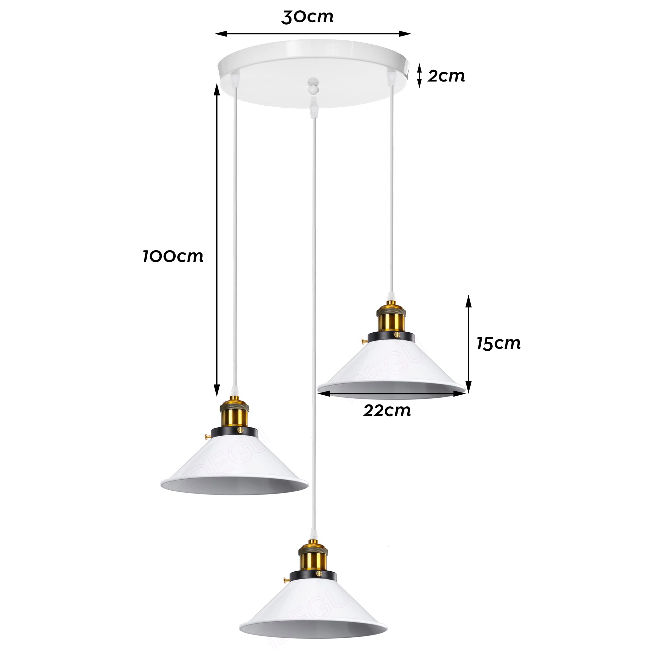 iDEGU 3 Luci Lampadario a Sospensione Vintage Industriale 22CM Lampada a Sospensione Design Retrò in Metallo E27 Illuminazione Lampada da Soffitto per Cucina Camera da Letto Soggiorno (Bianco)
