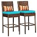 Sundale Outdoor 2 Pcs All Weather Patio Furniture Brown Wicker Barstool with Cushions, Blue