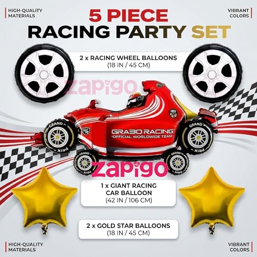 Image of Balloonistics Sports Car Racing Theme Happy Birthday Balloon Bouquet Pack Of 5