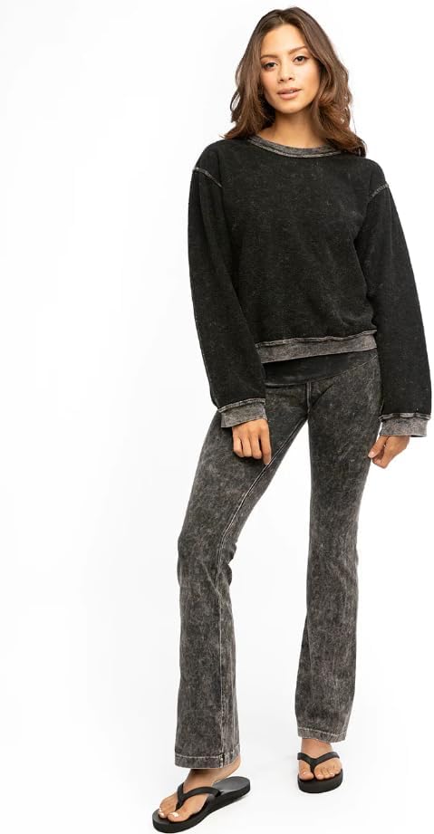 Hard Tail Women's Roll Down Bootleg Flare Yoga Pants, Organic Cotton Breathable High Waisted Leggings, Made in USA (US, Alpha, Medium, Regular, Regular, Black) - Image 2